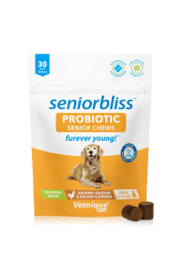 Vetnique Labs Seniorbliss Aging Dog (7+) Senior Dog Vitamins and Supplements, Supports Heart, Allergy, Arthritis, Skin and Coat - furever Young (Probiotic Chew, 30ct)