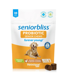 Vetnique Labs Seniorbliss Aging Dog (7+) Senior Dog Vitamins and Supplements, Supports Heart, Allergy, Arthritis, Skin and Coat - furever Young (Probiotic Chew, 30ct)