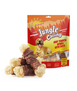 Jungle Calling Beef Tendons for Dogs, Duck Wrapped Tendons Dog Chews Long Lasting Hip and Joint Supplement for Dogs with Glucosamine (Knotted Bone)