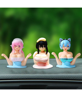 135Pcs Kanako chest Shaking Ornaments, Anime Beautiful girl car Ornament, car Dashboard Decorations, Kanako collection Model Doll, Model car Desktop Adult Q-Version Playing Toy gifts (All MIX-3PcS)