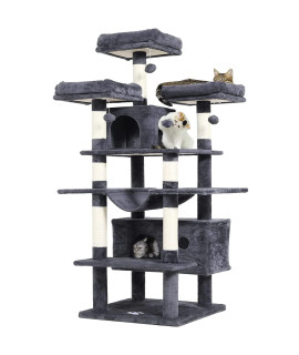 MSmask 67 Large Cat Tree, Multi-Level Cat Tower with 3 Top Perches, 2 High Plush Condos, Scratching Posts, Stable Activity Center with Pedals/Hammock/Spring Ball for Kitten/Big Cat