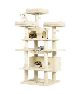 MSmask 67 Large Cat Tree, Multi-Level Cat Tower with 3 Top Perches, 2 High Plush Condos, Scratching Posts, Stable Activity Center with Pedals/Hammock/Spring Ball for Kitten/Big Cat
