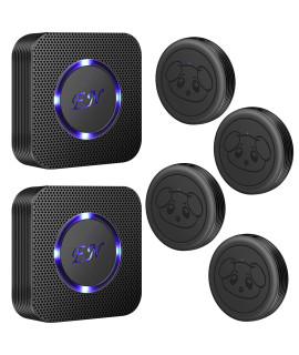 EverNary Dog Door Bell Wireless Doggie Doorbells for Potty Training with Warterproof Touch Button Dog Bells Included Receiver and Transmitters (2 Receiver + 4 Transmitters, Black)