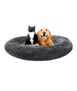 Bonteck Calming Dog Beds for Small Medium Large Dogs - Round Donut Machine Washable Dog Bed, Anti-Slip Faux Fur Fluffy Donut Cuddler Cat Bed, Multiple Sizes S-XL