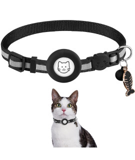 OUSHIBU Breakaway Airtag Cat Collar, Reflective Apple Air Tag Cat Collar with Bell and Waterproof Airtag Holder Case, GPS Pet Tracker Collar for Girl Boy Cats, Kittens, Puppies (Black (Upgrade))