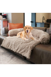 Dekeyoo Waterproof Dog Beds for Couch with Soft Neck Bolster, Universal Pet Furniture Cover, Sofa Bed Cover, Plush Dog Bed and More for Dogs and Cats, Machine Washable Khaki Medium
