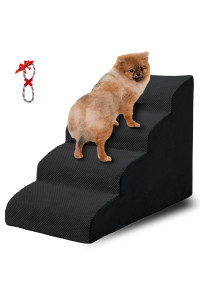 INRLKIT 4 Tier Dog Ramp for Couch, Non-Slip Pet Stairs Dog Steps, 20 High Sofa Foam Dog Stairs/Puppy Stairs/Dog Ladder for Small Pets, Older Dogs, Cats with Joint Pain Black, Rope Toy