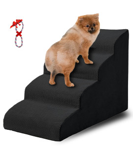 INRLKIT 4 Tier Dog Ramp for Couch, Non-Slip Pet Stairs Dog Steps, 20 High Sofa Foam Dog Stairs/Puppy Stairs/Dog Ladder for Small Pets, Older Dogs, Cats with Joint Pain Black, Rope Toy