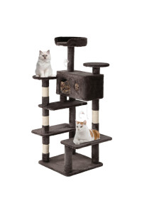 BestPet 54in cat Tree Tower with cat Scratching Post ,Multi-Level cat condo cat Tree for Indoor cats Stand House Furniture Kittens Activity Tower with Funny Toys for Kitty Pet Play House (Dark gray)