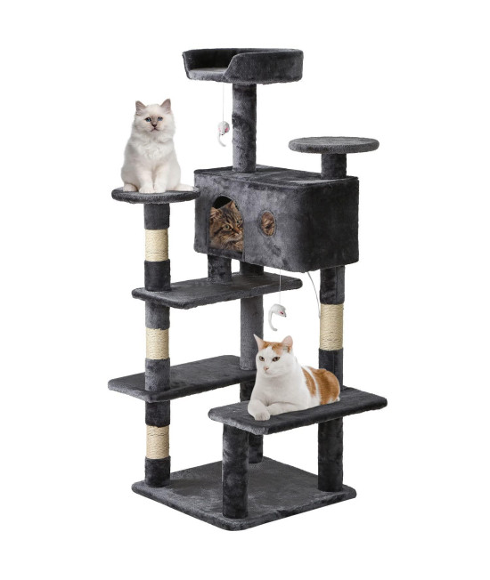 BestPet 54in cat Tree Tower with cat Scratching Post ,Multi-Level cat condo cat Tree for Indoor cats Stand House Furniture Kittens Activity Tower with Funny Toys for Kitty Pet Play House (Light gray)