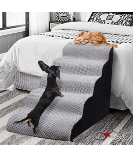 Foam 5 Tier Dog Steps&Stairs for High Beds 25 inches High, Tall Extra Wide Pet Stairs/Steps for High Beds/Bedsides,Non-Slip Dog Ramps for Small Dogs, for Older Dogs/Cats Injured(Grey)
