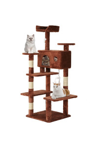 BestPet 54in cat Tree Tower with cat Scratching Post,Multi-Level cat condo cat Tree for Indoor cats Stand House Furniture Kittens Activity Tower with Funny Toys for Kitty Pet Play House,Brown