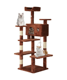BestPet 54in cat Tree Tower with cat Scratching Post,Multi-Level cat condo cat Tree for Indoor cats Stand House Furniture Kittens Activity Tower with Funny Toys for Kitty Pet Play House,Brown