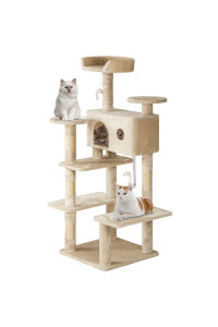 BestPet 54in cat Tree Tower with cat Scratching Post,Multi-Level cat condo cat Tree for Indoor cats Stand House Furniture Kittens Activity Tower with Funny Toys for Kitty Pet Play House,Beige