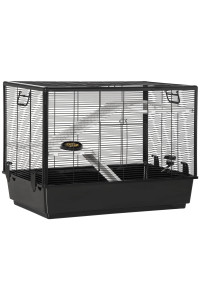 PawHut cage for guinea Pig and Hamsters with Handle, Water Tank, Ramp and Plate for Food, 80x48x58cm, Black