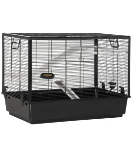 PawHut cage for guinea Pig and Hamsters with Handle, Water Tank, Ramp and Plate for Food, 80x48x58cm, Black