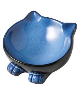 Nihow Ceramic Basic Cat Bowls: 6.25 Inch Cat Bowl for Food & Water - Food Grade Cat Dish for Large-Sized Cat/Medium-Sized Dog - Microwave & Dishwasher Safe -Elegant Blue & Black (8.5 OZ /1 PC)