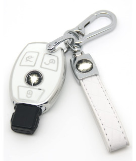 HAOYOUMEI Suitable For Mercedes Benz keysAdvanced soft TPU key cover is compatible with cLS cLK AMg cLK gLc gLE gLS ML SL SLK A c E R S g Smart Remote Key (Type A White Key case + key chain set)