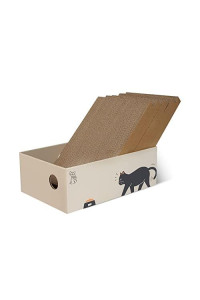 Papercat Cat Scratcher, 5 PCS in 1 Scratching pad with Box, Natural Recycled Corrugated Cardboard, Reversible for 2X Use, Kitty Refill Indoor, Brown (PC-MZB-001)