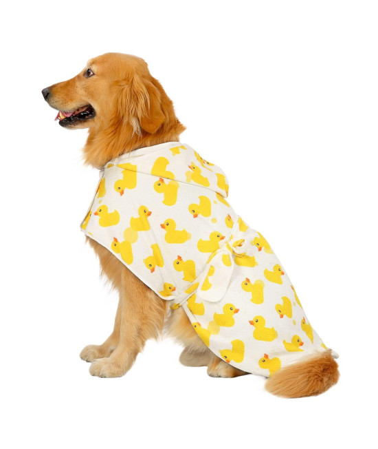 HDE Dog Bathrobe Super Absorbent Quick Drying Towel with Hood for All Dog Breeds Sizes S-XXL - White Rubber Ducks - XL