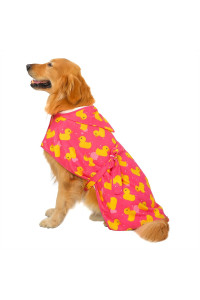 HDE Dog Bathrobe Super Absorbent Quick Drying Towel with Hood for All Dog Breeds Sizes S-XXL - Pink Rubber Ducks - L