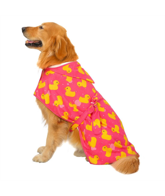 HDE Dog Bathrobe Super Absorbent Quick Drying Towel with Hood for All Dog Breeds Sizes S-XXL - Pink Rubber Ducks - L