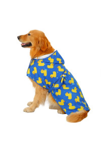 HDE Dog Bathrobe Super Absorbent Quick Drying Towel with Hood for All Dog Breeds Sizes S-XXL - Blue Rubber Ducks - XXL