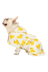 HDE Dog Bathrobe Super Absorbent Quick Drying Towel with Hood for All Dog Breeds Sizes S-XXL - White Rubber Ducks - S