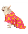 HDE Dog Bathrobe Super Absorbent Quick Drying Towel with Hood for All Dog Breeds Sizes S-XXL - Pink Rubber Ducks - M