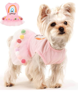 Yikeyo Dog Dress Pink Pompom Dog Clothes for Small Dogs Girl Chihuahua Yorkies Shih Tzu Female Fit for Birthday,Wedding,Small