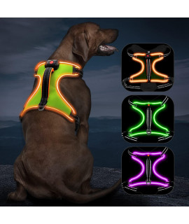 Light Up Dog Harness No Pull LED Dog Harness with Handle Vizbrite Rechargeable Lighted Dog Vest Harness for Small/Medium/Large/X-Large Size Dogs No Pull, 4 Point Adjustable Dog Harness