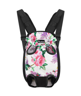 Pawaboo Pet carrier Backpack, Adjustable Pet Front cat Dog carrier Backpack Travel Bag, Legs Out, Easy-Fit for Traveling Hiking camping for Small Medium Dogs cats Puppies, Medium, Flowers