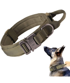 Tactical Dog Collar Military Dog Collar Adjustable Nylon Dog Collar Heavy Duty Metal Buckle with Handle for Dog Training (Green,M)
