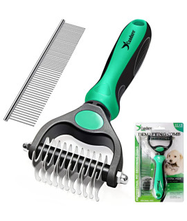 candure Pet Friendly Dog Brush for Shedding & Effective Hair Removal Double-Sided Dematting comb for Dogs & cats Hair Brush for Shedding - Undercoat Rake for Dogs with comb (Small, green)