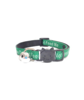 Worded cat collars with Bell Safe Quick Release Breakaway Buckle - green, Please Do Not Feed Me