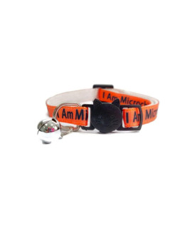 Worded cat collars with Bell Safe Quick Release Breakaway Buckle - Orange, I Am Microchipped