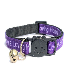 cat collars with Bell Worded cat collars - Please Do Not Feed Me I Am Microchipped Safe Quick Release Breakaway Buckle Zacal cat collars (Purple, I Have A Loving Home)