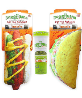 Doggijuana get Munchies Hotdog and Taco Refillable catnip Dog Toys JuananipA Refill Bottle Promotes Play and Helps Your Dog chill