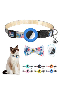 Airtag Cat Collar with Bell Adjustable Breakaway Kitten Collars:- Safety Buckle and Silicone Air Tag Holder Case Compatible with Apple Airtag Geometric Pattern Pet Collar (cat Collar-Blue)