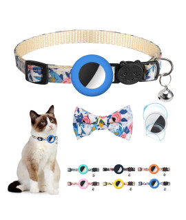 Airtag Cat Collar with Bell Adjustable Breakaway Kitten Collars:- Safety Buckle and Silicone Air Tag Holder Case Compatible with Apple Airtag Geometric Pattern Pet Collar (cat Collar-Blue)