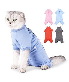 SUNFURA Cat Surgery Recovery Suit, Cat Neuter Recovery Suit with 4 Legs Cat Spay Surgical Onesie for Abdominal Wounds After Surgery, E-Collar Alternative Small Pet Post Bandage Anti-Licking, Blue L