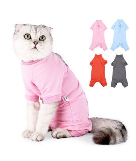 SUNFURA Cat Surgery Recovery Suit, Cat Neuter Recovery Suit with 4 Legs Cat Spay Surgical Onesie for Abdominal Wounds After Surgery, E-Collar Alternative Small Pet Post Bandage Anti-Licking, Pink M