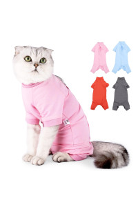 SUNFURA Cat Surgery Recovery Suit, Cat Neuter Recovery Suit with 4 Legs Cat Spay Surgical Onesie for Abdominal Wounds After Surgery, E-Collar Alternative Small Pet Post Bandage Anti-Licking, Pink S