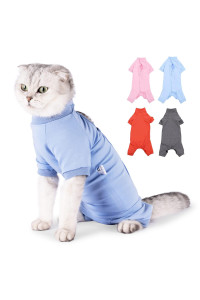 SUNFURA Cat Surgery Recovery Suit, Cat Neuter Recovery Suit with 4 Legs Cat Spay Surgical Onesie for Abdominal Wounds After Surgery, E-Collar Alternative Small Pet Post Bandage Anti-Licking, Blue M