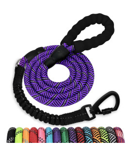 Rope Dog Leash 6 FT: Heavy Duty Leashes with Swivel Lockable Hook Reflective Threads Bungee and Padded Handle - Dog Lead for Large Small Medium Dogs Outside Walking Hiking Purple