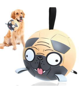 QDAN Pug Dog Toys Soccer Ball with Straps, Interactive Dog Toys for Tug of War, Puppy Birthday Gifts, Dog Tug Toy, Dog Water Toy, Durable Dog Balls for Dog(8 Inch)