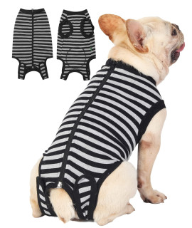Dog Surgical Recovery Suit,Surgery Female Male Dog Shirt,Spay,Neuter Recovery clothes,Zipper closure cotton Striped Wounds Protect Suit,Black Striped XS