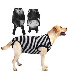Sychien Dog Surgical Recovery Medium Suit,for Female Male Surgery,Spay,Neuter Recovery Shirt,Zipper Closure Cotton Striped Wounds Protect Suit,Black Striped M