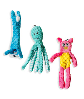 Pet Fit For Life Plush Tough and Durable Dog Wand Attachments, 3 Pack Squeaker Toys with Bunny, Octopus, and Pig Plushies