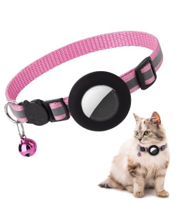 Airtag cat collar, Air tag cat collar with Bell and Safety Buckle in 38 Width, Reflective collar with Waterproof Airtag Holder compatible with Apple Airtag for cat Dog Kitten Puppy (Pink)